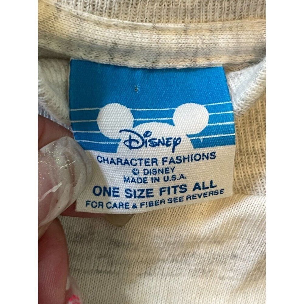 Walt Disney World Wide Long Sleeve White Heathered Gray Stripe Mickey USA One SZ - Picture 3 of 7